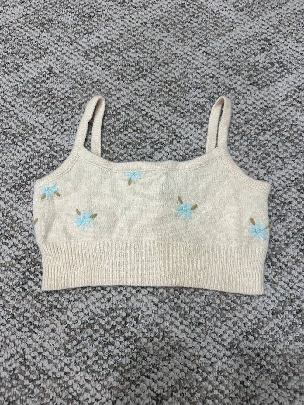 Cream Floral Embroidered Knit Cami Top